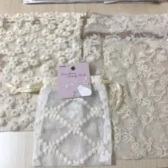 アイボリー花柄刺繍レース巾着 3点