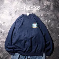 00’s JERZEES トレーナー エンブレム　刺繍　ネイビー