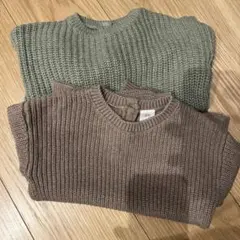 ブラウン・グリーン　ニットセーター 2点セット