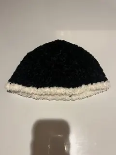 フリースニット帽 黒と白