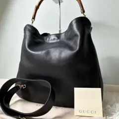美品✨グッチ トートバッグ 2way ショルダー バンブー 本革 ブラック 肩掛
