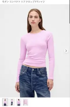 GAP モダン コンパクト リブクロップド Tシャツ ピンク