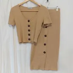 ZARA ベージュ リブ編み セットアップ