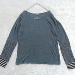 ニコアンド ダークグレー 長袖 カットソー ボーダー ストライプ 重ね着 Lのサムネイル