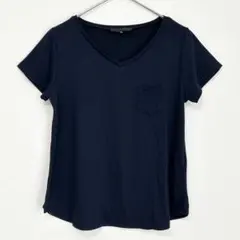 ◆アンタイトル　Vネック　胸ポケット　Tシャツ　シンプル　無地　ネイビー　М