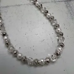 n126 クリア ガラス パール ビーズ ネックレス