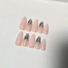 ネイルチップ　ベイビーブーマー　埋めつくし　ワンホン　スナ系　韓国　シンプル　冬