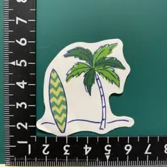 防水ステッカーシール1097    ハワイ　ビーチ　サーフィン　ヤシ