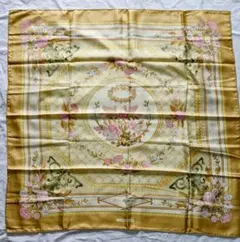 【美品】エルメス カレ90 シルクスカーフ 藁遊び ベージュ ゴールド