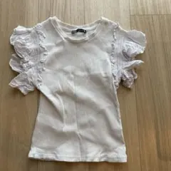ZARA フリル付きホワイトTシャツ Sサイズ