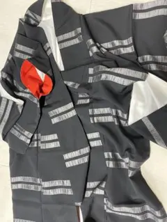 小紋　正絹　袷 黒&シルバーグレーのライン