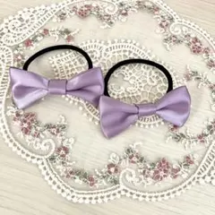 サテンリボンのヘアゴム２個セット