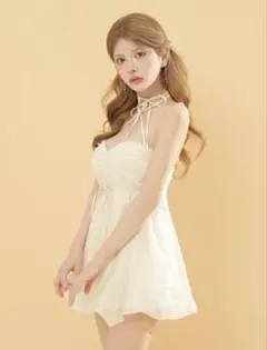 ROBE de FLEURS クロスホルタービジューミニリボン キャバドレス