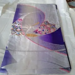 紫色 花柄刺繍 帯　成人式帯