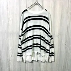 PLST プラステ 美品 ボーダーニット M リヨセル 麻混 ゆるだぼ 白×黒