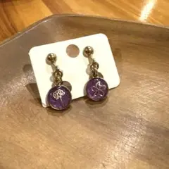 ハンドメイド　イヤリング　パープル　花