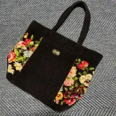 FEILER花柄刺繍 トートバッグ 黒