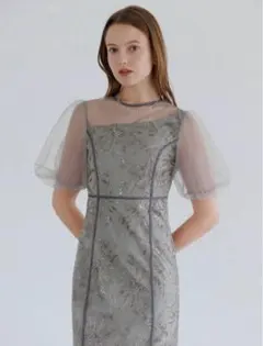 LEJA アシンメトリーシアーフラワードレス　グレー　S