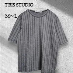 ティービススタジオ 【M-L】 ストライプ 半袖 Tシャツ トップス 黒 白のサムネイル