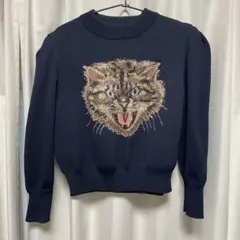 FURFUR 猫刺繍 ニットトレーナー ネイビーのサムネイル