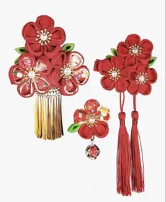 【未使用】髪飾り3点セット 七五三 浴衣 袴 着物 振袖 和装 つまみ細工 花