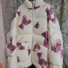 くま柄　原宿　ダウンジャケット　　ストリート　病みかわ　ジップ　冬 クマ　地雷