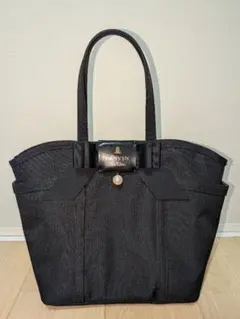 極美品！　LANVIN en Bleu トートバッグ ブラック リボン　パールのサムネイル