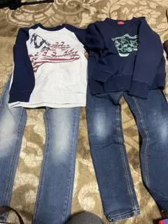 キッズ服セット（トレーナー2枚、Tシャツ1枚、デニム2本）