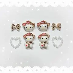 ネイルパーツ 8P 〈J090〉 キティ 豹柄 ヒョウ柄 レオパード リボン