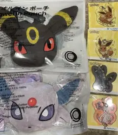 ファミマ　数量限定タオルイン ポーチ ブラッキー　エーフィ アクリルキーホルダー