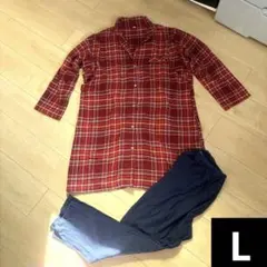 赤と白のチェック柄 マタニティパジャマ 授乳服 上下セット 授乳パジャマ