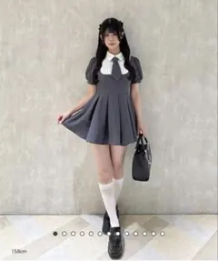 evelyn ストライプ 半袖ミニワンピース グレー