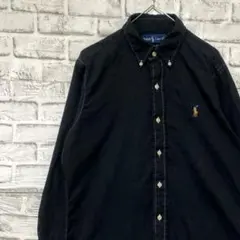 ラルフローレン長袖シャツ！ブラック　M ロゴ刺繍 0313