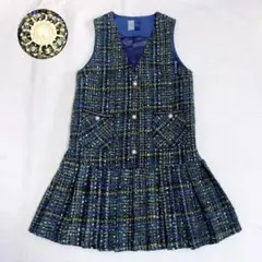 新品　Mbeaute エムボーテ　プリーツツイードワンピース　M　2024SS