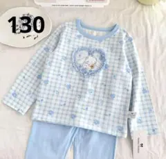 女の子可愛いチェック柄パジャマセット　キャラクター付き　綿　130