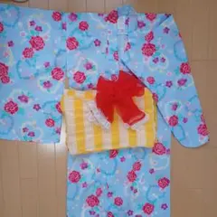 浴衣 女の子 120cm 青地に赤いお花柄&　帯セット