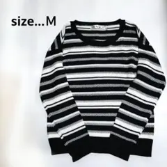 試着のみ　長袖セーター　春秋冬物　透かし編み伸縮性有り　モノトーン　Ｍサイズ　黒