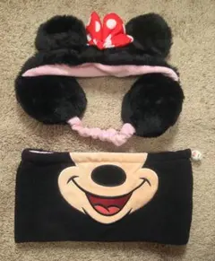 Disney ミニーマウス 耳当て付きヘアバンド ネックウォーマー 2点セット