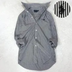 【美品】ポロラルフローレン ポニー刺繡 ストライプシャツ カスタムフィット 黒