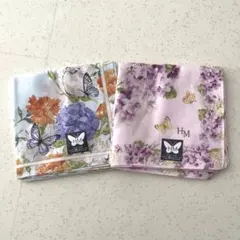 HM 花柄 蝶デザイン ハンカチ 2枚セット