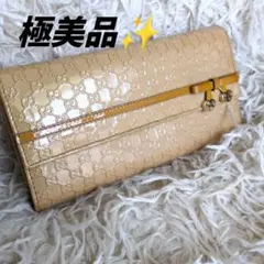 【極美品】グッチ 長財布 ラブリーハート マイクログッチシマ エナメル ベージュ