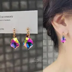 No.203 深みカラー ガラスストーン キラキラピアス イヤリング