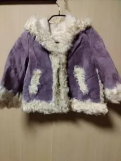 本革スエードフード付き淡い紫色ファーコート新品未使用Sサイズショート丈