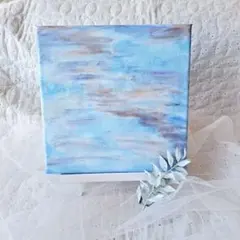 GWSALE青とゴールドの抽象画 海と波と空 虹色アート海アートキャンバスボード
