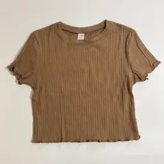 SHEIN リブTシャツ ライトブラウン フリル 11-12Y 140 150