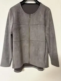 スエード風ノーカラージャケット グレー M〜L