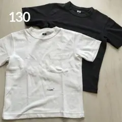 ​ユニクロ 130 エアリズムコットンクルーネックTシャツ 半袖Tシャツ 白 黒のサムネイル