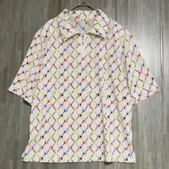 ハーフジップ 総柄 ドライポロシャツ　白　ゴルフ