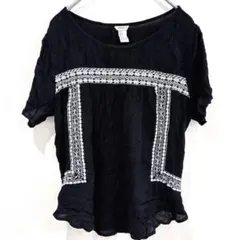 ★FOREVER 21 【 S/P】ブラック 半袖 トップス刺繍レース 海外古着