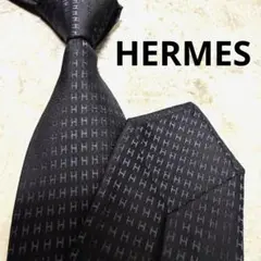 HERMES エルメス ネクタイ ブラック ファソネ H柄 定番 王道 冠婚葬祭
